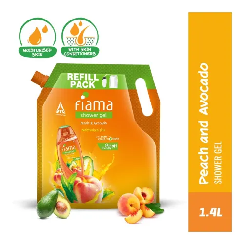 Image of Fiama Body Wash Shower Gel Peach & Avocado, 1.4L Bodywash Refill Value Pouch for Women & Men with Skin Conditioners for 