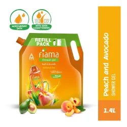Fiama Body Wash Shower Gel Peach & Avocado, 1.4L Bodywash Refill Value Pouch for Women & Men with Skin Conditioners for 