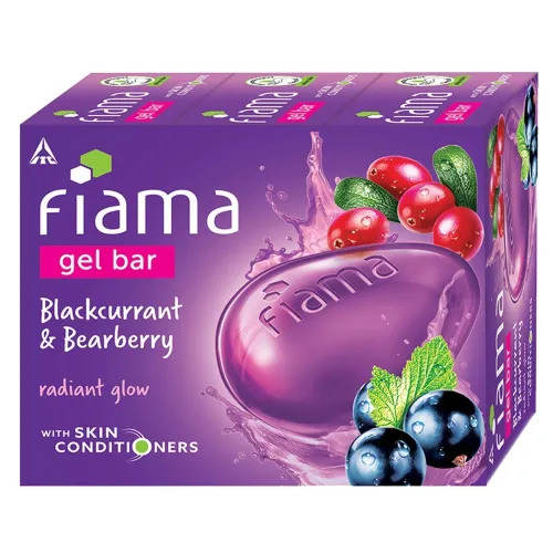 Image of Fiama Gel Bar Blackcurrant & Bearberry 375g (125g Pack of 3) | Radiant Glowing Skin | Moisture Lock with 30% Smoothing B