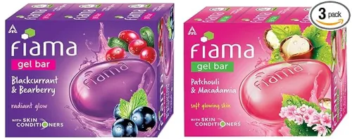 Image of Fiama Gel Bar Blackcurrant and Bearberry for radiant glowing skin 125 g soap (Pack of 3) & Gel Bar Patchouli And Macadam
