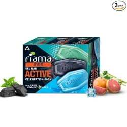 Fiama Men Gel Bar Active Celebration Pack with 3 Unique Gel Bars, 375g (125g - Pack of 3)