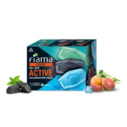 Fiama Men Gel Bar Active Celebration Pack with 3 Unique Gel Bars, 375g (125g - Pack of 3),Charcoal and Grapefruit, Refre