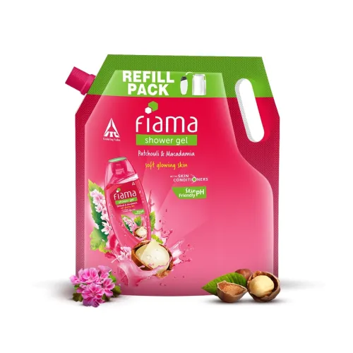 Image of Fiama Body Wash Shower Gel Patchouli & Macadamia, 1.4L Bodywash Refill Value Pouch for Women & Men with Skin Conditioner