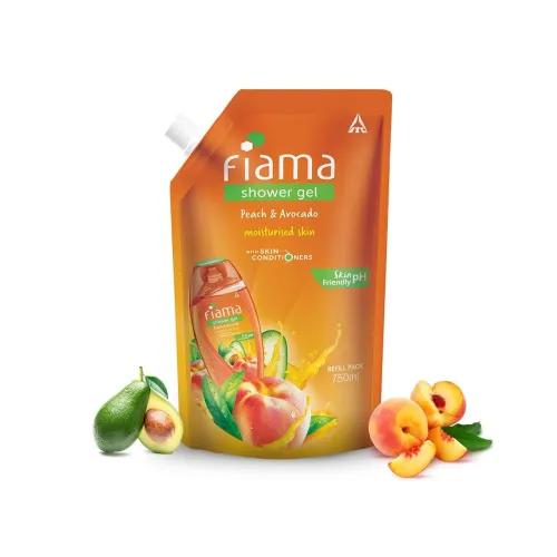 Image of Fiama Shower Gel Peach & Avocado Body Wash with Vitamin E, 750 ml Refill Pack, Value Pouch for Soft Moisturised & Hydrat