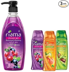 Fiama Shower gel Blackcurrant & Bearberry 250ml, Fiama Shower Gel Peach & Avocado 250ml, Fiama Shower Gel Lemongrass & Jojoba 250ml& Fiama Shower Gel Blackcurrant & Bearberry Body Wash, 500m...