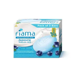 Fiama Skin Barrier Strengthening Moisturizing Soap Bar 125gx3, Blueberry & Japanese Hokkaido Milk Celebration Pack of 3, Non-Sticky Soft Skin, 1/3rd Moisturizers, For Men & Women