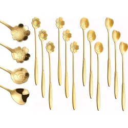 FIDEO Gold Flower Coffee Spoon Set of 4, Stainless Steel Dessert and Tea Spoons