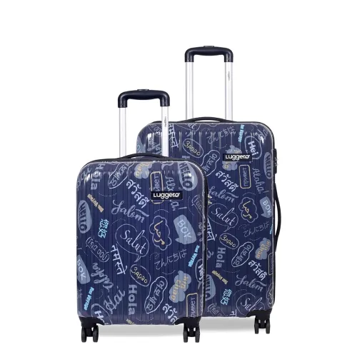 Image of Film Classic Light-Weight & Durable Polycarbonate Hello Blue Unisex Hard Luggage|Set of 2 (M+S)|8 Smooth Spinner TPV Whe