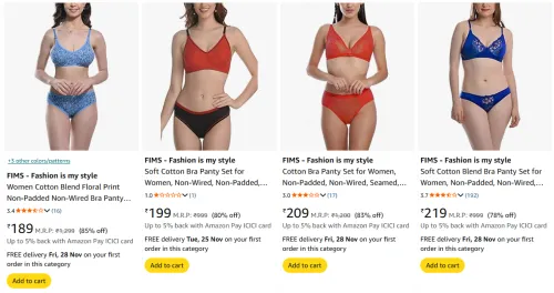 Image of FIMS Women Cotton Floral Lingerie Set Starting at ₹189
