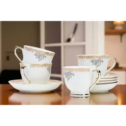 Fine Bone China White Gold Cups and Saucer with Golden Line