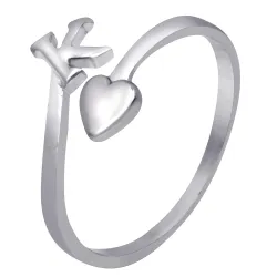 Mahi Rhodium Plated Initial and Heart Adjustable Finger Ring for Women (PAFR1103119PR)