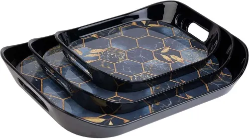 Image of Finner premium Era Serving Tray Set of 3 Honeycomb Design Pure Melamine Tray (Pack of 3)
