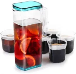 Finner Water WATER SQUER PLASTIC UNBRACBLE HEAVY PLASTIC JUG WITH 6 PCS UNBRACKBLE GLASS SET (FINISH :- PLASTIC ) Jug (P