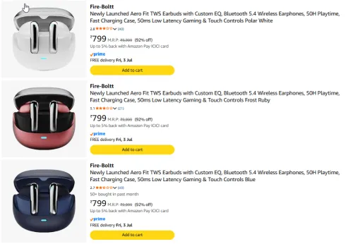 Image of Fire-bolt Earbuds Minimum 90% Discount