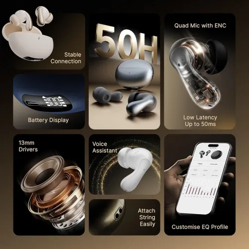 Image of Fire-Boltt Newly Launched Aero Drift TWS Earbuds Custom EQ Wireless Bluetooth 5.4 Music