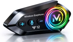 Fire Turtle Y12 Bluetooth Helmet Headset with Dual Phone, Music, GPS & IP67 Waterproof Bluetooth Helmet bluetooth device with Voice Assist, Microphone, Earphone, Hands Free Calling, GPS Navi...