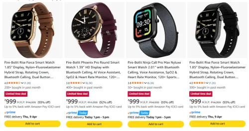 Image of Fire-Boltt Smart Watches at minimum 90% Discount