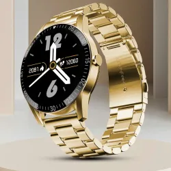 Fire-Boltt Talk 35.3mm (1.39) Bluetooth Calling with SpO2, Metal Body & Luxury Design Smartwatch (Gold Steel Strap, 46)