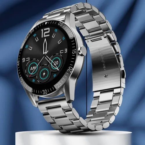 Image of Fire-Boltt Talk 35.3mm (1.39) Bluetooth Calling with SpO2, Metal Body & Luxury Design Smartwatch (Silver C Strap, 46)