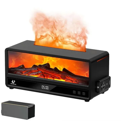Image of Fire Place Diffuser -7 Color Flame Fireplace Aroma Essential Oil Diffuser, 250ml Desktop Noiseless Aromatherapy Aroma Hu