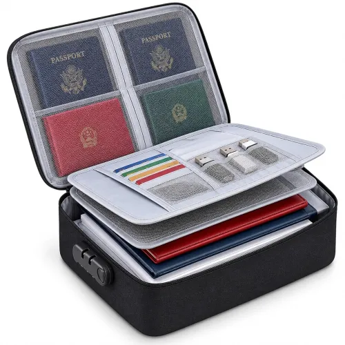 Image of Fireproof Waterproof Document Organizer Bag with Lock & Multilayer