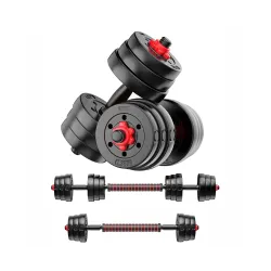 FitBox Sports 3 in 1 Convertible Adjustable Dumbbells Kit With Button Shaped Plates for Home Gym 10kg (2.5kg x 4), Black