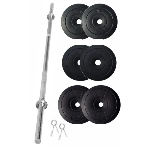 Image of FitBox Sports 19kg Home Gym Set with Barbell Rod & Weight Plates
