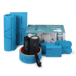 Fitness Mantra® 7 Props Yoga Kit| 1N TPE Mat, 1N Wheel, 1N Massage Roller, 1N Knee Pad, 1N Belt| 2N Bricks, 2N Elbow Pad