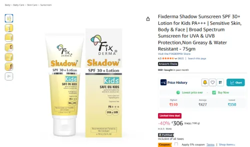 Image of Fixderma Shadow Sunscreen for Kids -75gm