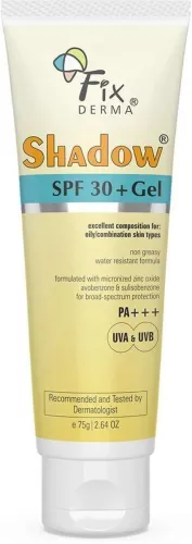 Image of Fixderma Sunscreen - SPF 30+ PA+++ Shadow Sunscreen SPF 30+ Gel For Oily Skin, UVA-UVB Protection, Water Resistant (75 g