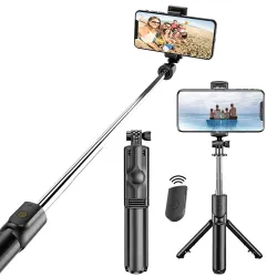 FIXERPRO Store 28 Inch Selfie Stick Tripod Stand, 3-in-1 Multifunctional Design with Bluetooth Remote for Makeup, Selfie