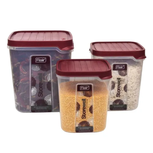 Image of FLAIR Plastic Storewell Square Food Storage Containers Set Of 3 (6L, 8L, 12L)- Maroon, Air Tight Containers For Kitchen 