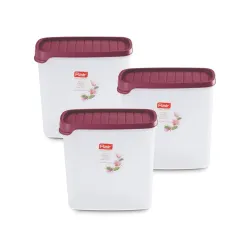 FLAIR Plastic Smart Rectangle Dry Storage Container 2000 ML Maroon (SET OF 3), Modular Kitchen, for Flour, Cereals, Snacks, Stackable, BPA Free