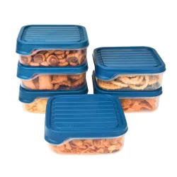 FLAIR Storewell Square Plastic Food Storage Container Set, Airtight Kitchen Containers for Rice, Atta & Grains, BPA-Free, Food Grade Storage Boxes (Blue, Set of 6 (0.55L))