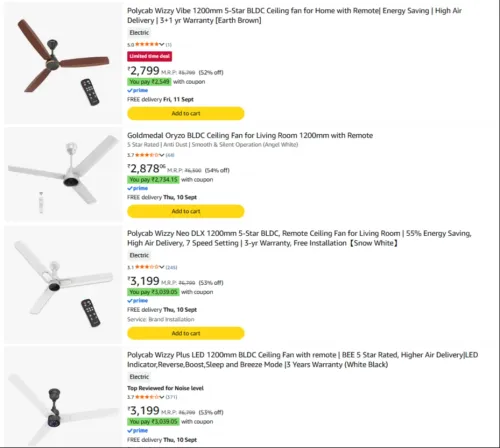 Image of Flat 50% off on Celling fans +Coupon Discount