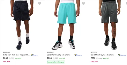 Image of Flat 60% Discount on Reebok Men's Shorts
