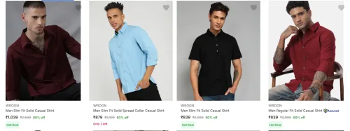 Image of Flat 60% Discount on Wrogn Men's Shirts