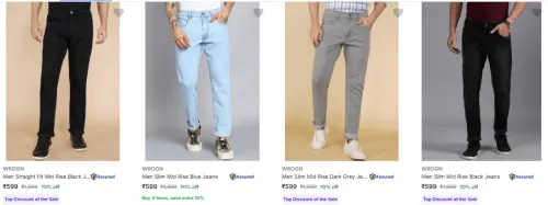 Image of Flat 70% Discount on Wrogn Men's Jeans 