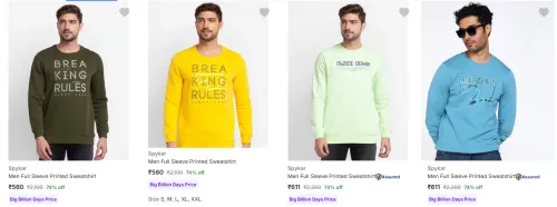 Image of Flat 74% Discount on Spykar Men's Sweatshirts