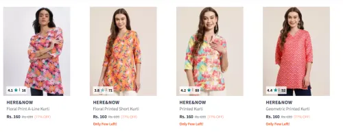 Image of Flat 77% Discount on HERE&NOW Women's Short Kurti 