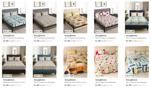 Image of Flat 80% off on Story @ Home Bedsheet starting @ ₹399