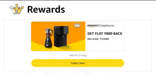 Image of Amazon Appliances Rewards: Flat ₹800 back on order above ₹10000