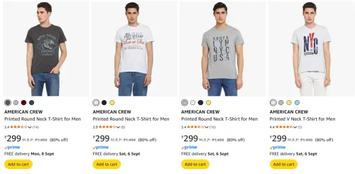 Image of Flat 80% Discount on American Crew Men's T-Shirts