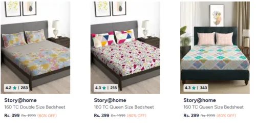 Image of Flat 80% Discount on Story At Home Bedsheet