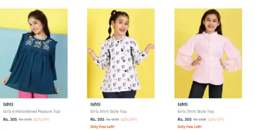 Image of Flat 82% Discount on Ishti Girl's Tops 