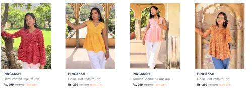 Image of Flat 85% Discount on Pingaksh Women's Tops 