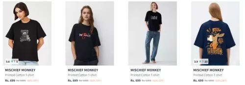 Image of Flat 90% Discount on MISCHIEF MONKEY Women's T-shirts