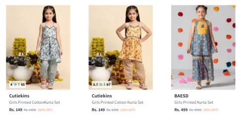 Image of Flat 90% Discount on Girl's Kurta Sets