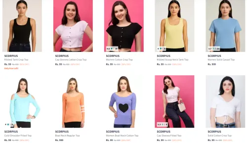 Image of Flat 90% off on women's Top starting @ ₹99