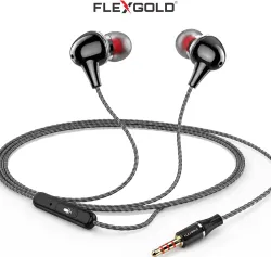 Flex Gold Wired In-Ear Earphones with In-Line Mic, Clear Audio for Music & Calls Wired Headset (Black, In the Ear)